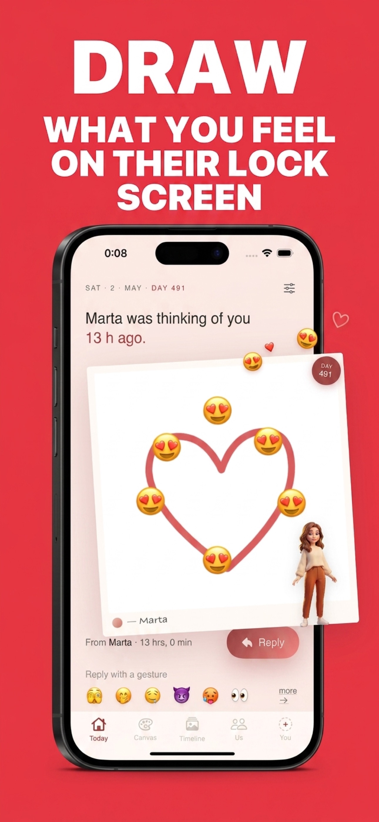 Drawing widget appearing on a partner's lock screen