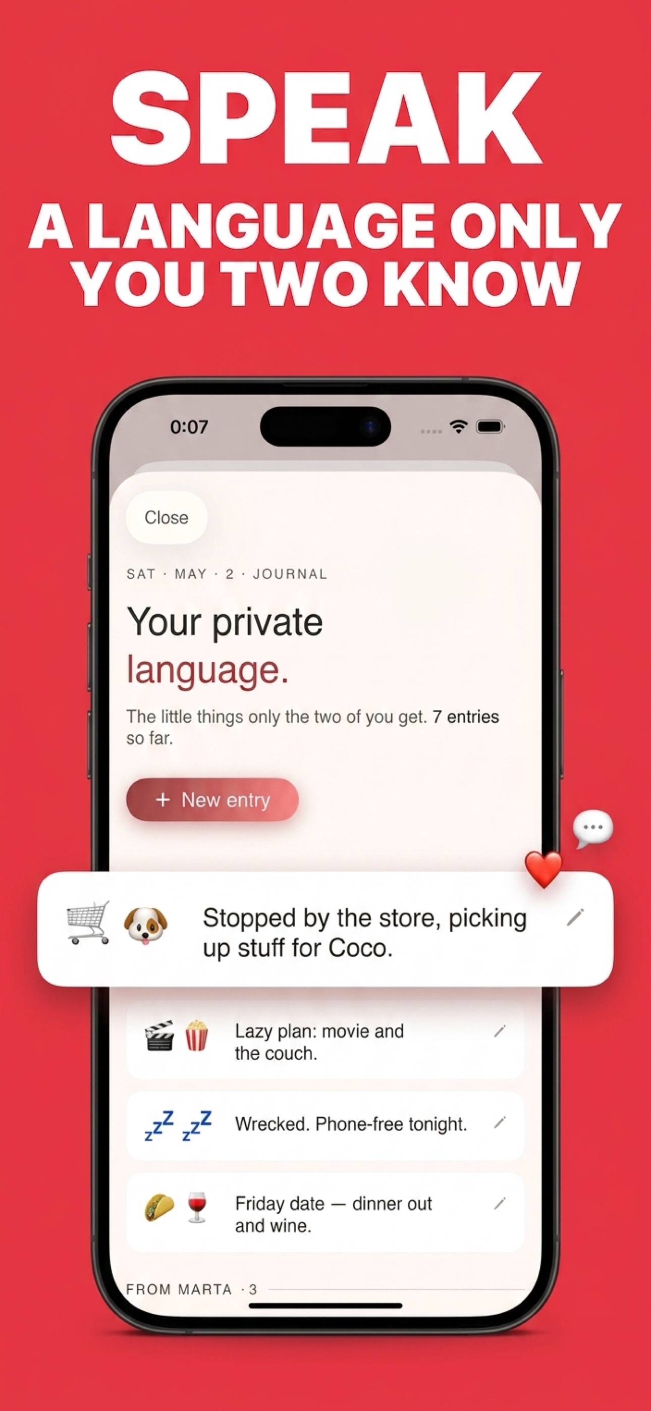 Private emoji language journal between two partners